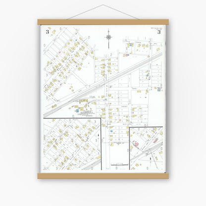 Old map wall art mockup — magnetic wood frame on white wall — Sanborn Fire Insurance Map from West Salem, Wayne County, Ohio (1951), Sheet #0003
