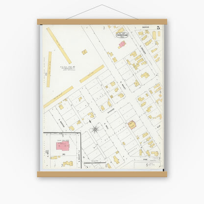 Old map wall art mockup — magnetic wood frame on white wall — Sanborn Fire Insurance Map from Cheboygan, Cheboygan County, Michigan (1900), Sheet #0005