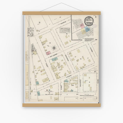 Old map wall art mockup — magnetic wood frame on white wall — Sanborn Fire Insurance Map from Livermore, Alameda County, California (1884) - Complete Map Set