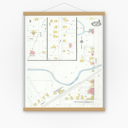 Old map wall art mockup — magnetic wood frame on white wall — Sanborn Fire Insurance Map from North Lewisburg, Champaign County, Ohio (1926), Sheet #0003