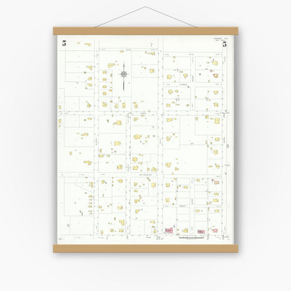 Old map wall art mockup — magnetic wood frame on white wall — Sanborn Fire Insurance Map from Bastrop, Bastrop County, Texas (1934), Sheet #0005