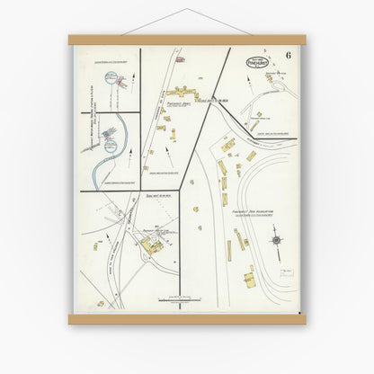 Old map wall art mockup — magnetic wood frame on white wall — Sanborn Fire Insurance Map from Pinehurst, Moore County, North Carolina (1920), Sheet #0006