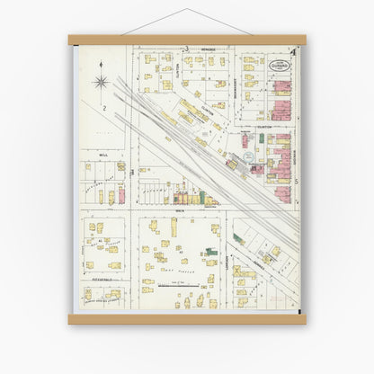 Old map wall art mockup — magnetic wood frame on white wall — Sanborn Fire Insurance Map from Durand, Shiawassee County, Michigan (1901), Sheet #0004