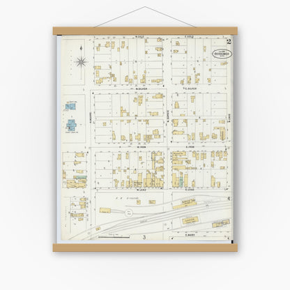 Old map wall art mockup — magnetic wood frame on white wall — Sanborn Fire Insurance Map from Bessemer, Gogebic County, Michigan (1898), Sheet #0002