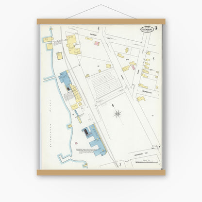 Old map wall art mockup — magnetic wood frame on white wall — Sanborn Fire Insurance Map from Ogdensburg, St. Lawrence County, New York (1909), Sheet #0003