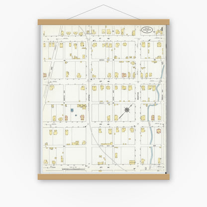 Old map wall art mockup — magnetic wood frame on white wall — Sanborn Fire Insurance Map from Derry, Westmoreland County, Pennsylvania (1911), Sheet #0004