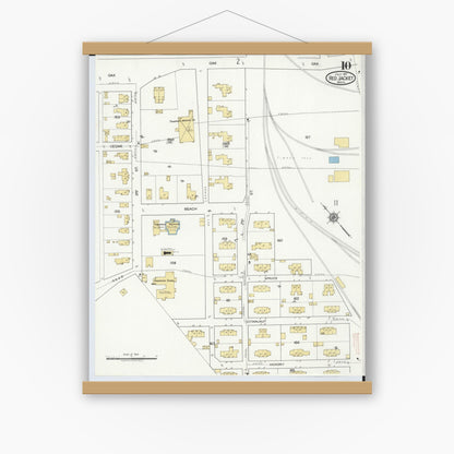 Old map wall art mockup — magnetic wood frame on white wall — Sanborn Fire Insurance Map from Red Jacket, Houghton County, Michigan (1917), Sheet #0010