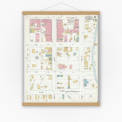 Old map wall art mockup — magnetic wood frame on white wall — Sanborn Fire Insurance Map from Faribault, Rice County, Minnesota (1899), Sheet #0003