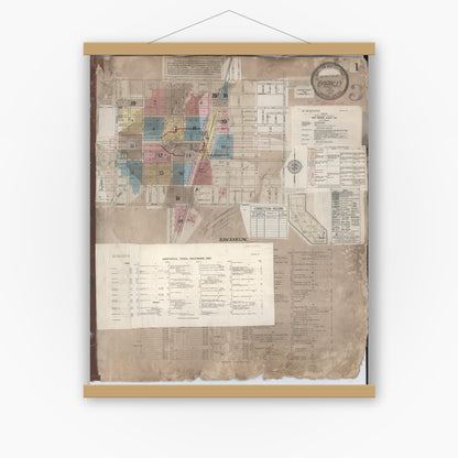 Old map wall art mockup — magnetic wood frame on white wall — Sanborn Fire Insurance Map from Brawley, Imperial County, California (1962), Sheet #0001