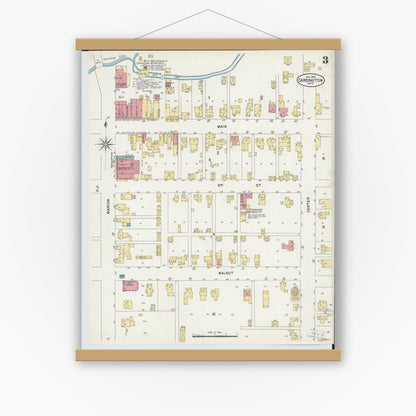 Old map wall art mockup — magnetic wood frame on white wall — Sanborn Fire Insurance Map from Cardington, Morrow County, Ohio (1903), Sheet #0003