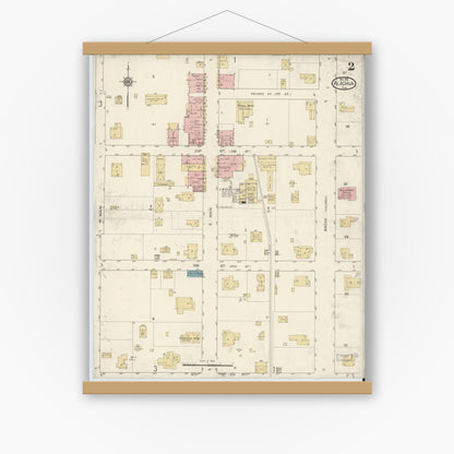 Old map wall art mockup — magnetic wood frame on white wall — Sanborn Fire Insurance Map from Alachua, Alachua County, Florida (1912), Sheet #0002