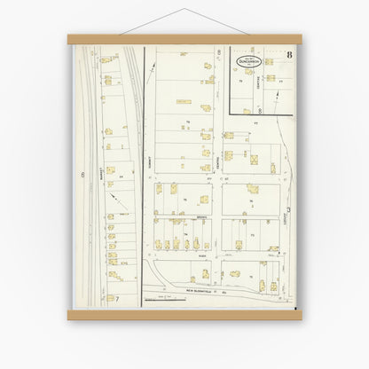 Old map wall art mockup — magnetic wood frame on white wall — Sanborn Fire Insurance Map from Duncannon, Perry County, Pennsylvania (1911), Sheet #0008