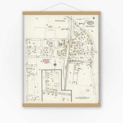 Old map wall art mockup — magnetic wood frame on white wall — Sanborn Fire Insurance Map from Roslyn, Nassau County, New York (1920), Sheet #0008