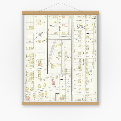 Old map wall art mockup — magnetic wood frame on white wall — Sanborn Fire Insurance Map from Scottdale, Westmoreland County, Pennsylvania (1914), Sheet #0002