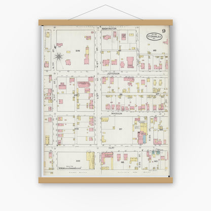 Old map wall art mockup — magnetic wood frame on white wall — Sanborn Fire Insurance Map from Saint Charles, Saint Charles County, Missouri (1893), Sheet #0009