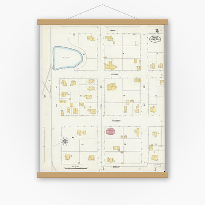 Old map wall art mockup — magnetic wood frame on white wall — Sanborn Fire Insurance Map from Live Oak, Suwanee County, Florida (1903), Sheet #0002