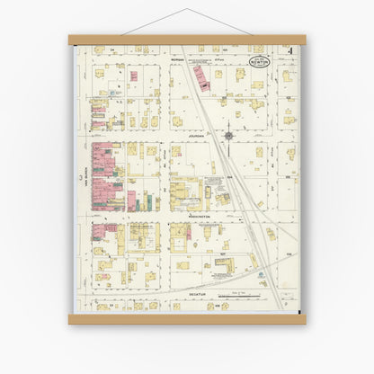 Old map wall art mockup — magnetic wood frame on white wall — Sanborn Fire Insurance Map from Newton, Jasper County, Illinois (1910), Sheet #0004
