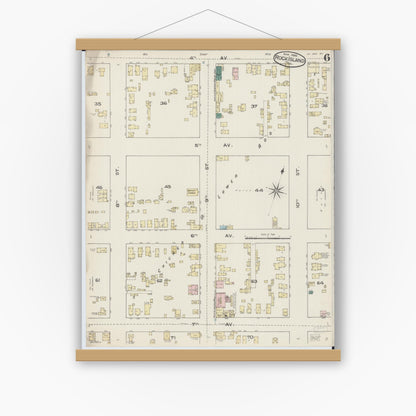 Old map wall art mockup — magnetic wood frame on white wall — Sanborn Fire Insurance Map from Rock Island, Rock Island County, Illinois (1886), Sheet #0006