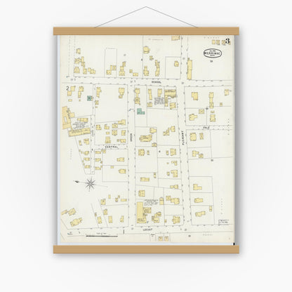 Old map wall art mockup — magnetic wood frame on white wall — Sanborn Fire Insurance Map from Merrimac, Essex County, Massachusetts (1896), Sheet #0003