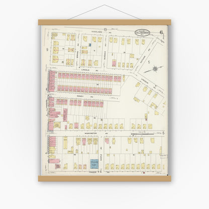 Old map wall art mockup — magnetic wood frame on white wall — Sanborn Fire Insurance Map from Collingswood, Camden County, New Jersey (1915), Sheet #0006