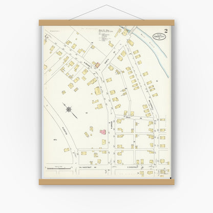 Old map wall art mockup — magnetic wood frame on white wall — Sanborn Fire Insurance Map from Grove City, Mercer County, Pennsylvania (1912), Sheet #0002