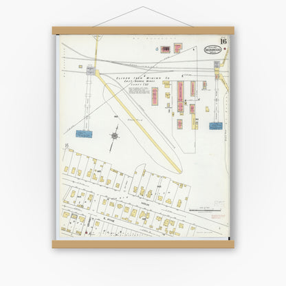 Old map wall art mockup — magnetic wood frame on white wall — Sanborn Fire Insurance Map from Ironwood, Gogebic County, Michigan (1921), Sheet #0016