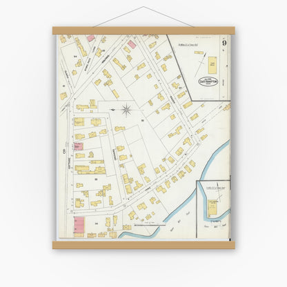Old map wall art mockup — magnetic wood frame on white wall — Sanborn Fire Insurance Map from East Hampton, Hampshire County, Massachusetts (1902), Sheet #0009