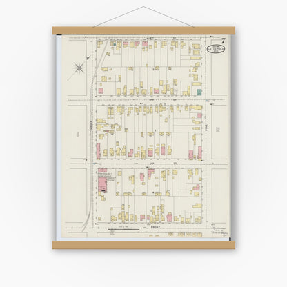Old map wall art mockup — magnetic wood frame on white wall — Sanborn Fire Insurance Map from Gallipolis, Gallia County, Ohio (1895), Sheet #0007