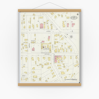 Old map wall art mockup — magnetic wood frame on white wall — Sanborn Fire Insurance Map from Painesville, Lake County, Ohio (1898), Sheet #0006