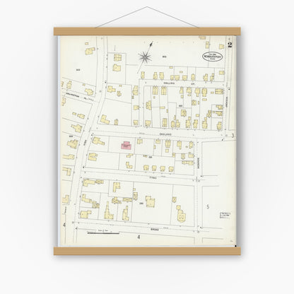 Old map wall art mockup — magnetic wood frame on white wall — Sanborn Fire Insurance Map from Newburyport, Essex County, Massachusetts (1906), Sheet #0002