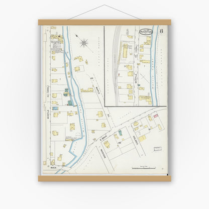 Old map wall art mockup — magnetic wood frame on white wall — Sanborn Fire Insurance Map from Boonton, Morris County, New Jersey (1892), Sheet #0008
