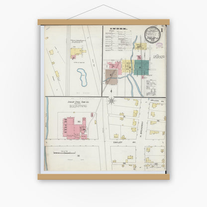 Old map wall art mockup — magnetic wood frame on white wall — Sanborn Fire Insurance Map from Shelby, Richland County, Ohio (1893) - Complete Map Set