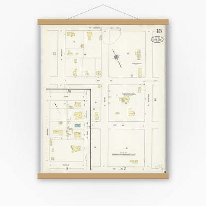 Old map wall art mockup — magnetic wood frame on white wall — Sanborn Fire Insurance Map from Live Oak, Suwanee County, Florida (1912), Sheet #0013