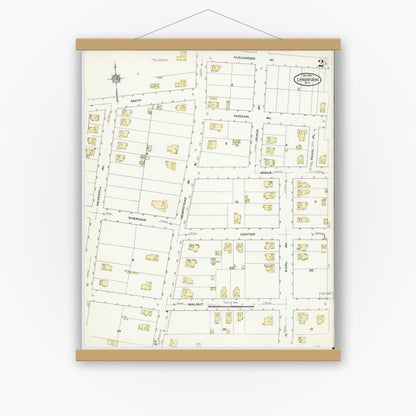 Old map wall art mockup — magnetic wood frame on white wall — Sanborn Fire Insurance Map from Lynbrook, Nassau County, New York (1910), Sheet #0002