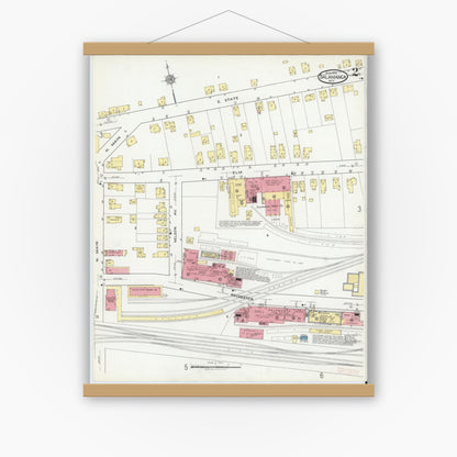 Old map wall art mockup — magnetic wood frame on white wall — Sanborn Fire Insurance Map from Salamanca, Cattaraugus County, New York (1918), Sheet #0002