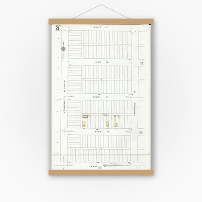 Old map wall art mockup — magnetic wood frame on white wall — Sanborn Fire Insurance Map from Chicago, Cook County, Illinois (1920), Sheet #0021
