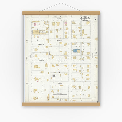 Old map wall art mockup — magnetic wood frame on white wall — Sanborn Fire Insurance Map from Blandinsville, Mcdonough County, Illinois (1912), Sheet #0002