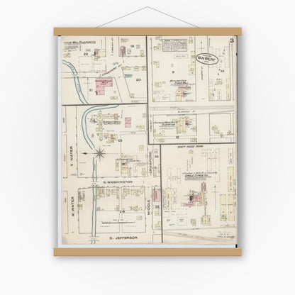 Old map wall art mockup — magnetic wood frame on white wall — Sanborn Fire Insurance Map from Van Wert, Van Wert County, Ohio (1884), Sheet #0003