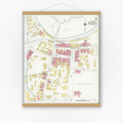 Old map wall art mockup — magnetic wood frame on white wall — Sanborn Fire Insurance Map from Hoosick Falls, Rensselaer County, New York (1910), Sheet #0003