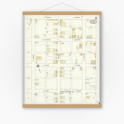 Old map wall art mockup — magnetic wood frame on white wall — Sanborn Fire Insurance Map from McAdoo, Schuylkill County, Pennsylvania (1912), Sheet #0005