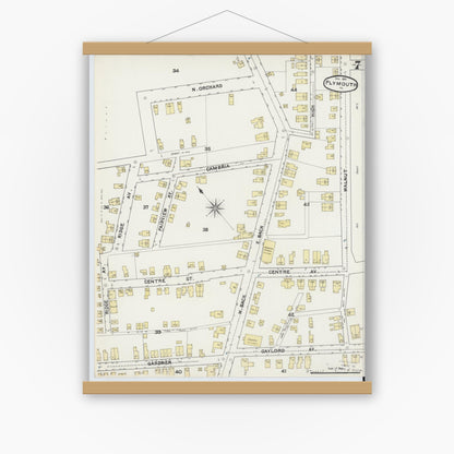 Old map wall art mockup — magnetic wood frame on white wall — Sanborn Fire Insurance Map from Plymouth, Luzerne County, Pennsylvania (1891), Sheet #0007
