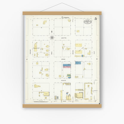 Old map wall art mockup — magnetic wood frame on white wall — Sanborn Fire Insurance Map from Henrietta, Clay County, Texas (1907), Sheet #0005