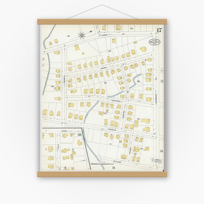 Old map wall art mockup — magnetic wood frame on white wall — Sanborn Fire Insurance Map from Melrose, Middlesex County, Massachusetts (1903), Sheet #0017