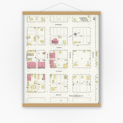 Old map wall art mockup — magnetic wood frame on white wall — Sanborn Fire Insurance Map from Rice, Navarro County, Texas (1921), Sheet #0002