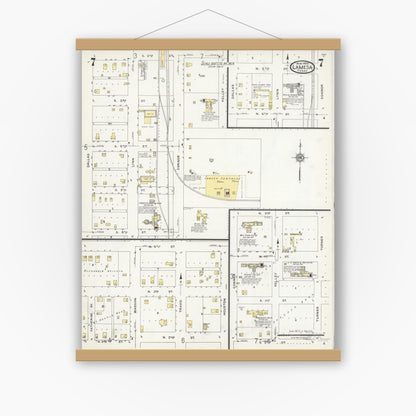 Old map wall art mockup — magnetic wood frame on white wall — Sanborn Fire Insurance Map from Lamesa, Dawson County, Texas (1925), Sheet #0007