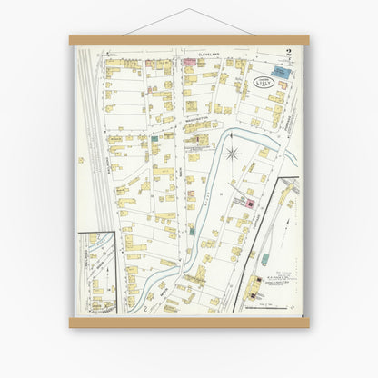 Old map wall art mockup — magnetic wood frame on white wall — Sanborn Fire Insurance Map from Lilly, Cambria County, Pennsylvania (1909), Sheet #0002