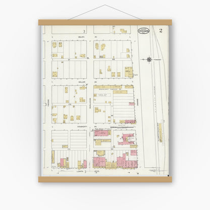 Old map wall art mockup — magnetic wood frame on white wall — Sanborn Fire Insurance Map from Mission, Hidalgo County, Texas (1919), Sheet #0002
