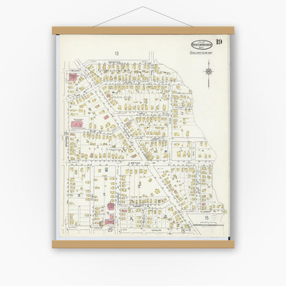 Old map wall art mockup — magnetic wood frame on white wall — Sanborn Fire Insurance Map from Benton Harbor, Berrien County, Michigan (1917), Sheet #0019
