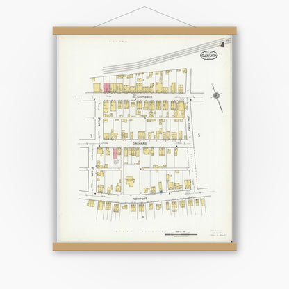 Old map wall art mockup — magnetic wood frame on white wall — Sanborn Fire Insurance Map from Glen Lyon, Luzerne County, Pennsylvania (1921), Sheet #0004