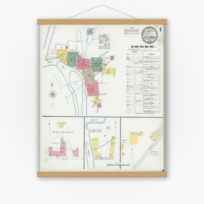 Old map wall art mockup — magnetic wood frame on white wall — Sanborn Fire Insurance Map from Fort Edward, Washington County, New York (1900), Sheet #0001